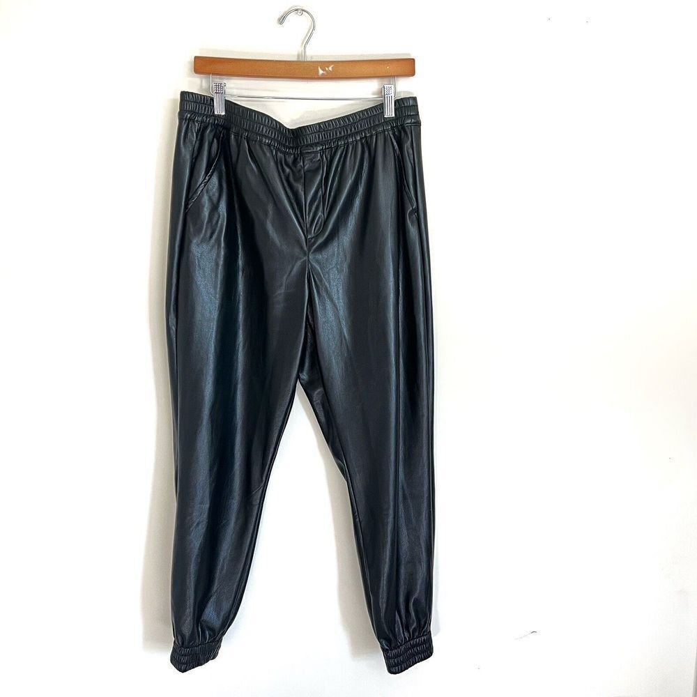 Dear John Black Faux Vegan Leather Jacey Joggers Pants Size Large High Waist